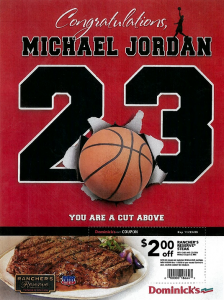 And Michael Jordan sued Dominick’s over this ad.